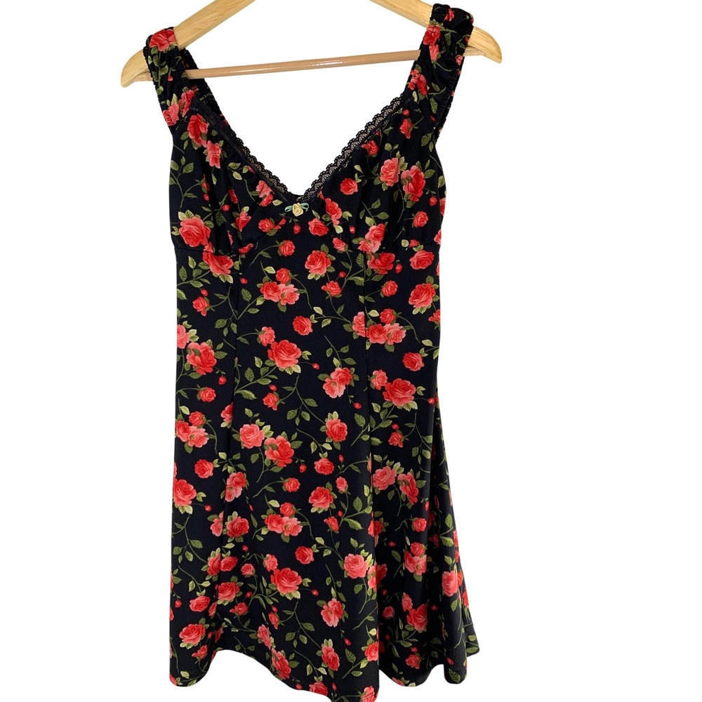 Coquette babydoll‎ Floral Mini Dress M lace rose ribbon Cottagecore Y2K Women
